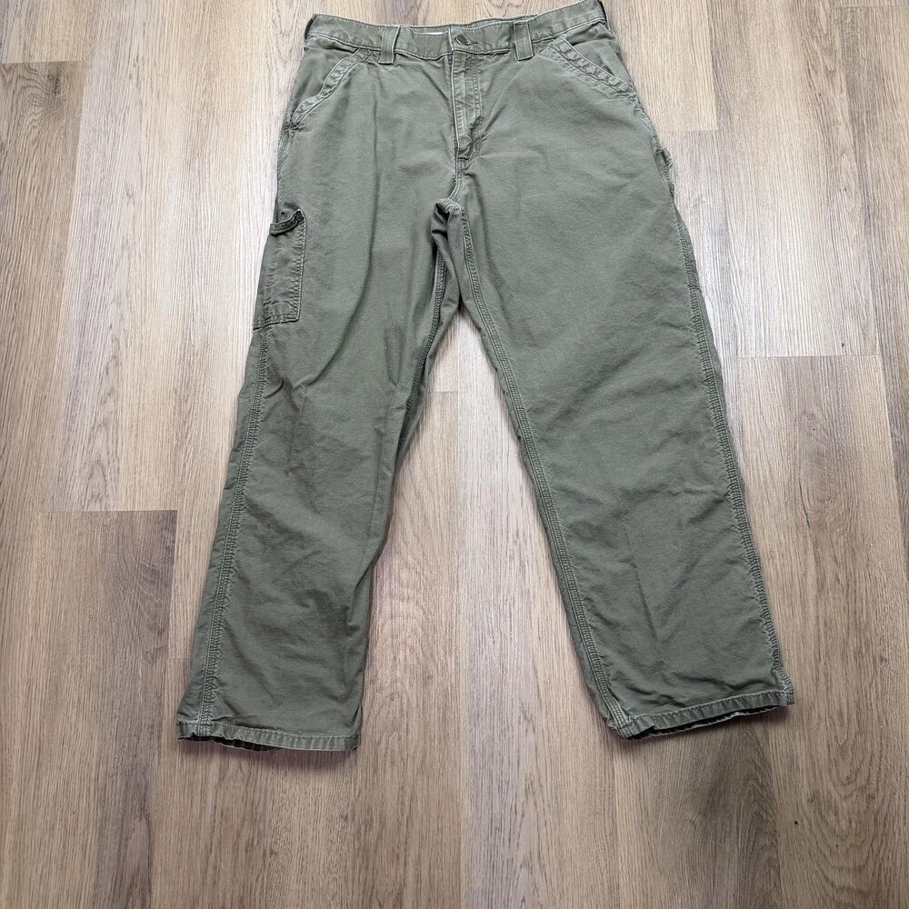 Carhartt Pants Mens 36x30 Green Carpenter Relaxed Fit Canvas Workwear B151